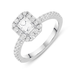 18ct White Gold 0.50ct Diamond Emerald Cut Halo Ring BLC-076