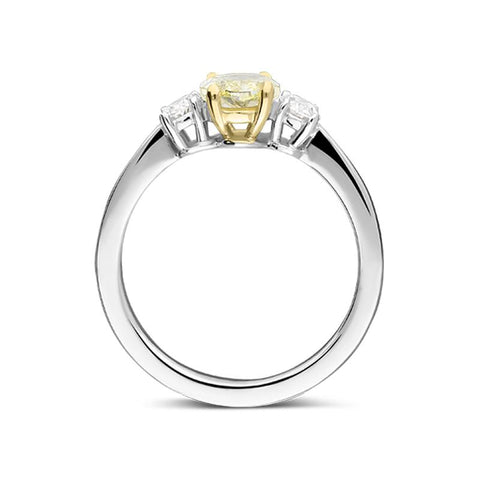 18ct White Gold 1.00ct Yellow Diamond and 0.41ct Diamond Oval Three Stone Ring BLC125