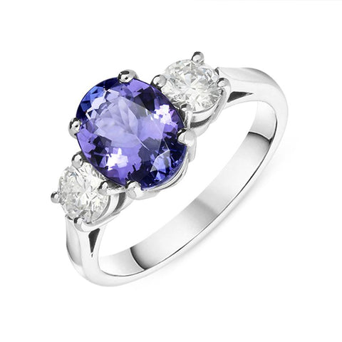 18ct White Gold 3.49ct Tanzanite Diamond Oval Cut Trilogy Ring