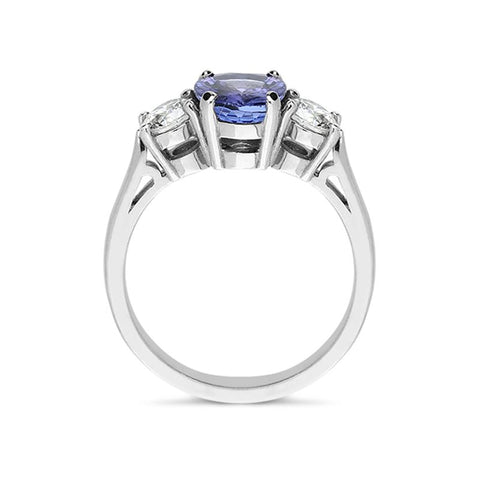18ct White Gold 3.49ct Tanzanite Diamond Oval Cut Trilogy Ring, RUNQ0000859.