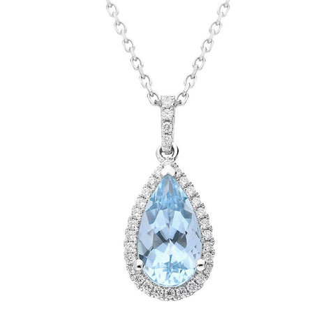 18ct White Gold Aquamarine Diamond Pear Cut Necklace PJW371