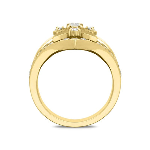 18ct Yellow Gold Diamond Enamel Flower Ring 021337PJ