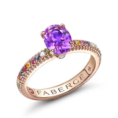 Faberge Colours of Love 18ct Rose Gold Sapphire Multi Gemstone Fluted Ring
