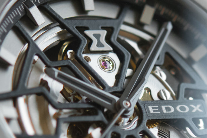 Edox Delfin Mecano 3 Hands Skeleton Watch