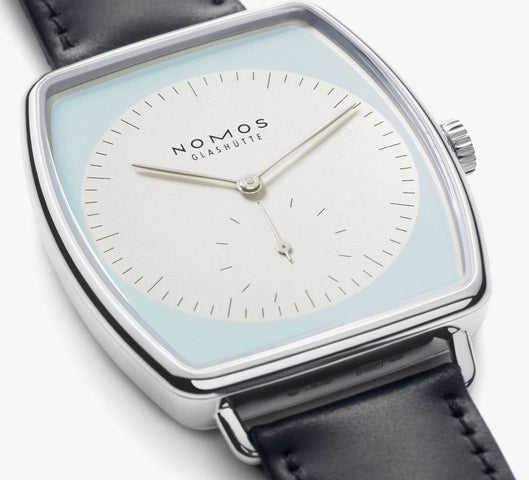 Nomos Glashutte Lux White Gold Light Blue Sapphire Crystal Watch