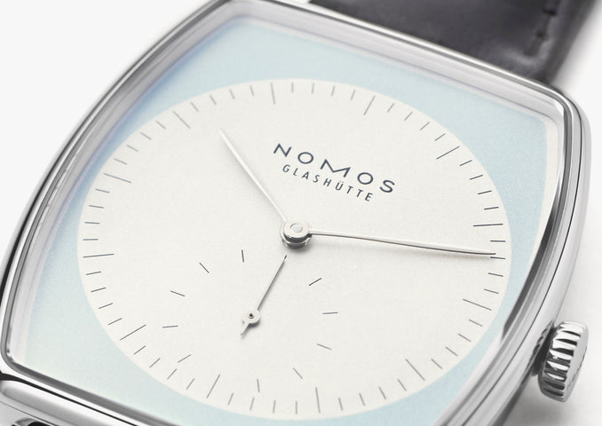 Nomos Glashutte Lux White Gold Light Blue Sapphire Crystal Watch