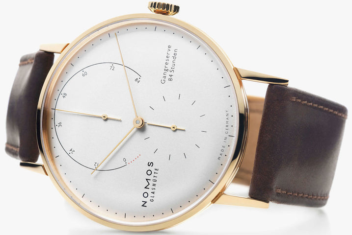 Nomos Glashutte Watch Lambda Rose Gold Sapphire Crystal