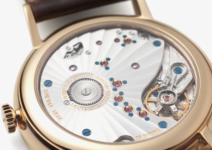 Nomos Glashutte Watch Lambda Rose Gold Sapphire Crystal