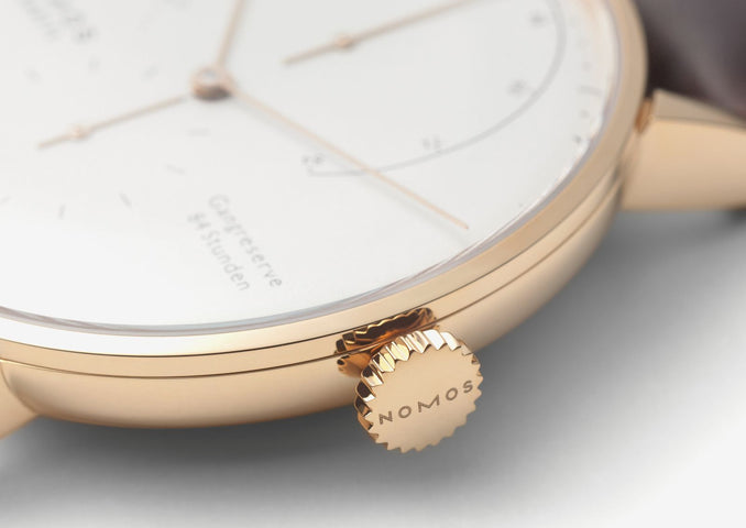 Nomos Glashutte Watch Lambda Rose Gold Sapphire Crystal