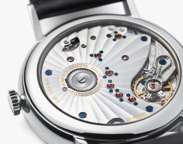 Nomos Glashutte Watch Lambda White Gold Deep Blue Sapphire Crystal