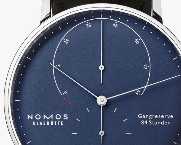 Nomos Glashutte Watch Lambda White Gold Deep Blue Sapphire Crystal