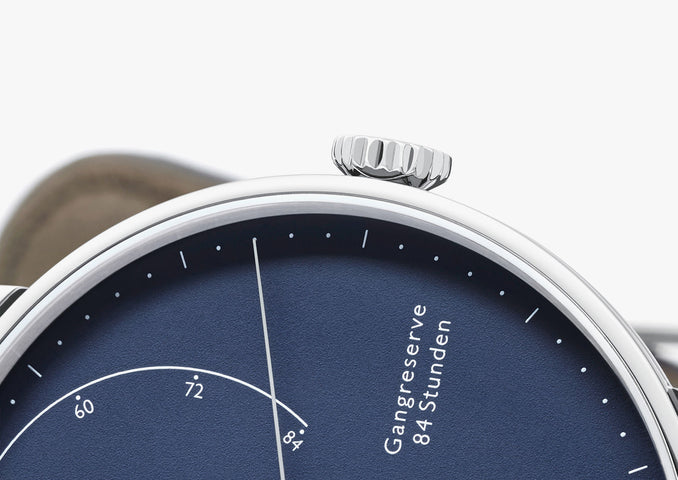 Nomos Glashutte Watch Lambda White Gold Deep Blue Sapphire Crystal