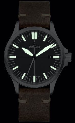 Damasko Watch DK32 Black Vintage Mocha Leather Pin