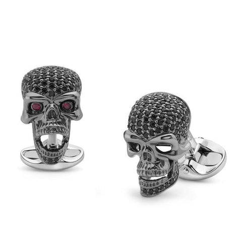 Deakin & Francis Sterling Silver Black Spinel Skull Cufflinks C1585X0002.