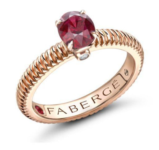 Faberge Colours of Love 18ct Rose Gold Ruby Diamond Fluted Ring, 845RG2515