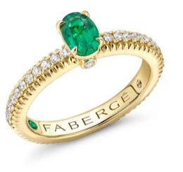 Faberge Colours of Love 18ct Yellow Gold Emerald Diamond Shoulder Set Fluted Ring, 831RG2748