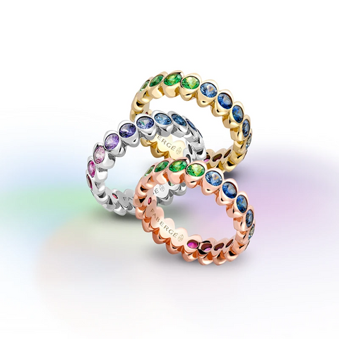 Faberge Colours of Love Cosmic Curve 18ct Rose Gold Rainbow Multicoloured Gemstone Eternity Ring 1513RG3016