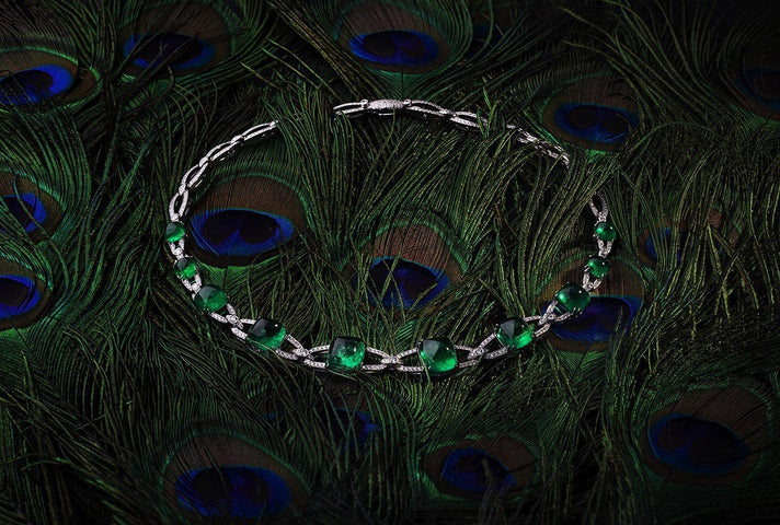 Faberge Colours of Love Empress 18ct White Gold 54.23ct Sugarloaf Emerald Diamond Necklace 1263NE2333