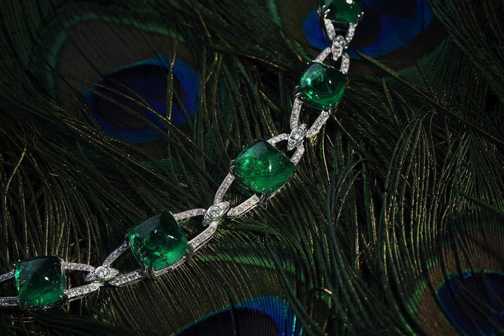 Faberge Colours of Love Empress 18ct White Gold 54.23ct Sugarloaf Emerald Diamond Necklace 1263NE2333