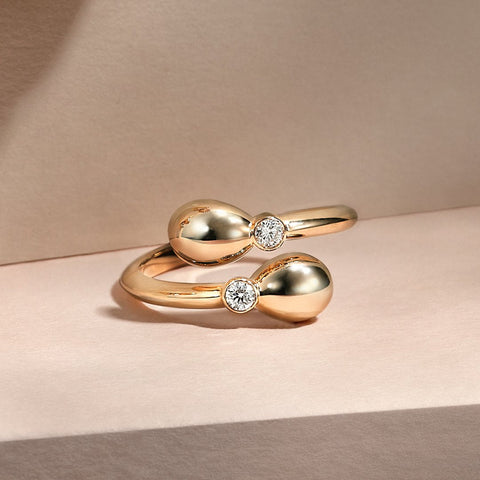 Faberge Simple 18ct Yellow Gold Diamond Crossover Ring. 2169.