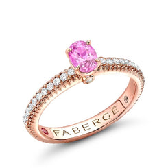 Faberge Three Colours of Love 18ct Rose Gold Pink Sapphire 0.21ct Diamond Fluted Ring 831RG2742