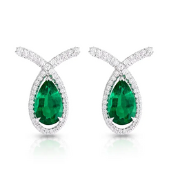 Faberge Treasures Cotillon 18ct White Gold Emerald Diamond Pear Cut Earrings 67EA1807