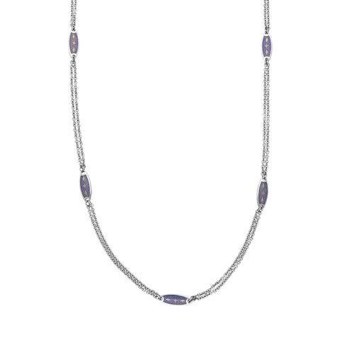 Faberge Victor Mayer 18ct White Gold Blue Enamel Linked Chain Necklace, F1884_OB_