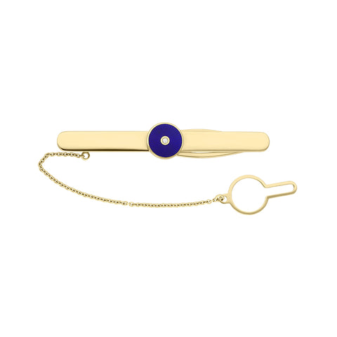 Faberge Victor Mayer 18ct Yellow Gold Blue Enamel Tie Pin, F2349_BL_