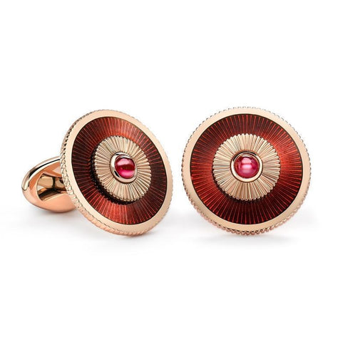 Faberge 18ct Rose Gold Ruby Red Enamel Cufflinks 821CU1672