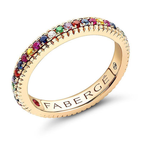 Faberge 18ct Yellow Gold Multicoloured Fluted Band Ring 847RG2319