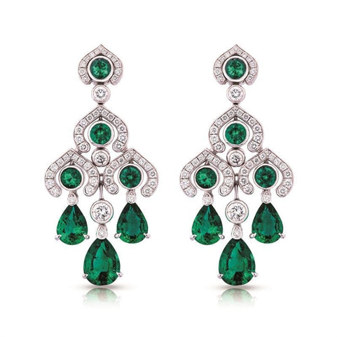 Faberge Three Colours of Love White Gold Emerald Chandelier Earrings 1076
