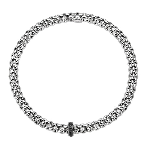 Fope Flex'it Solo 18ct White Gold 0.11ct Black Diamond Bracelet, 620B/BBR1.