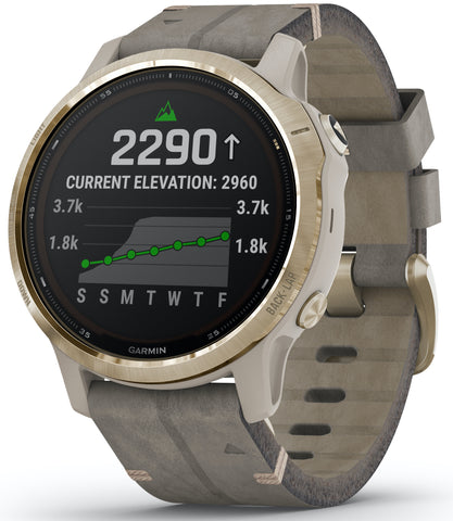 Garmin Watch Fenix 6S Pro Solar Light Gold With Shale Suede Band 010-02409-26