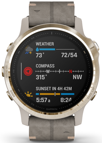 Garmin Watch Fenix 6S Sapphire Light Gold Shale Suede Band D