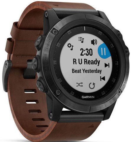 Garmin Watch Fenix 5X Plus Sapphire Slate Grey Brown Leather Band D