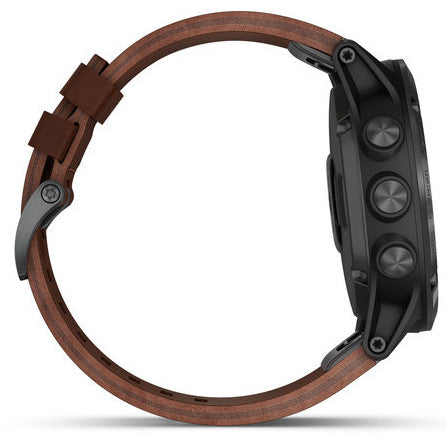 Garmin Watch Fenix 5X Plus Sapphire Slate Grey Brown Leather Band D