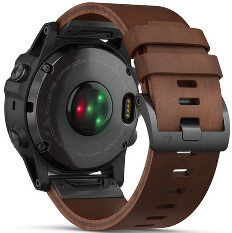 Garmin Watch Fenix 5X Plus Sapphire Slate Grey Brown Leather Band D