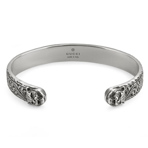 Gucci Feline Head Aged Sterling Silver Bangle YBA433575001