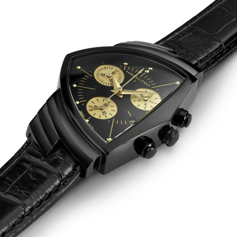 Hamilton Watch Ventura L Chrono Quartz Black & Gold