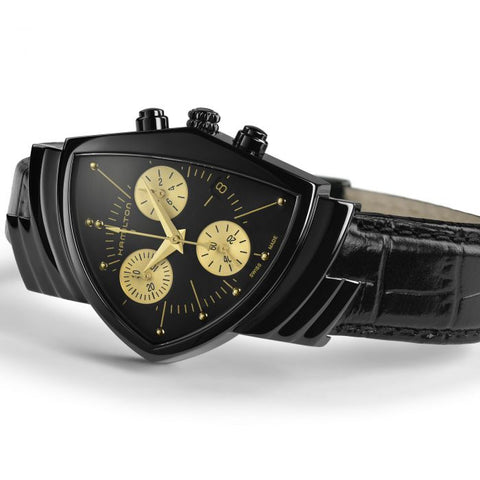 Hamilton Watch Ventura L Chrono Quartz Black & Gold