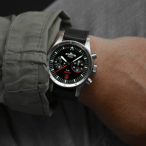Fortis Flieger F-43 Bicompax On Aviator Strap Watch