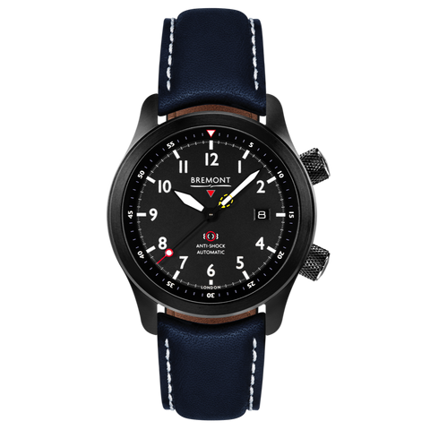 Bremont Watch MBII Custom DLC Black Dial with Blue Barrel & Closed Case Back