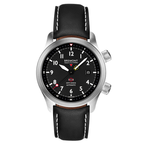 Bremont Watch MBII Custom Stainless Steel Black Dial with Orange Barrel & Open Case Back