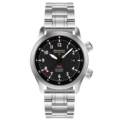Bremont Watch MBII Custom Stainless Steel Black Dial with Purple Barrel & Open Case Back
