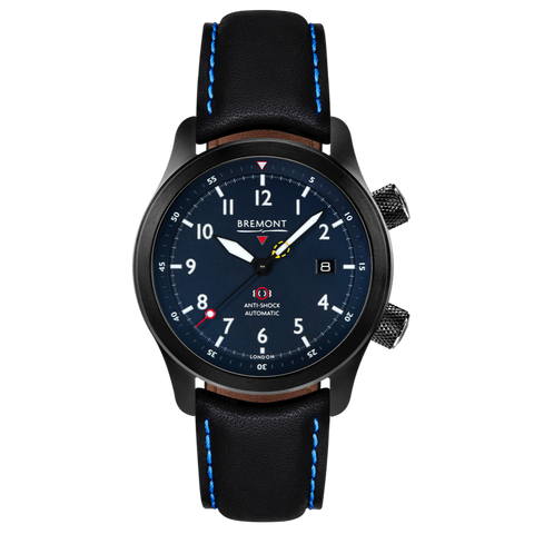 Bremont Watch MBII Custom DLC Blue Dial with Orange Barrel & Open Case Back