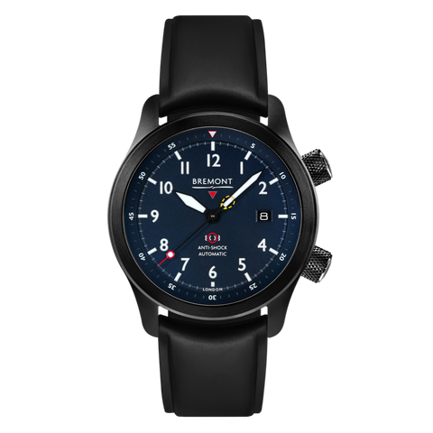 Bremont Watch MBII Custom DLC Blue Dial with Jet Barrel & Open Case Back