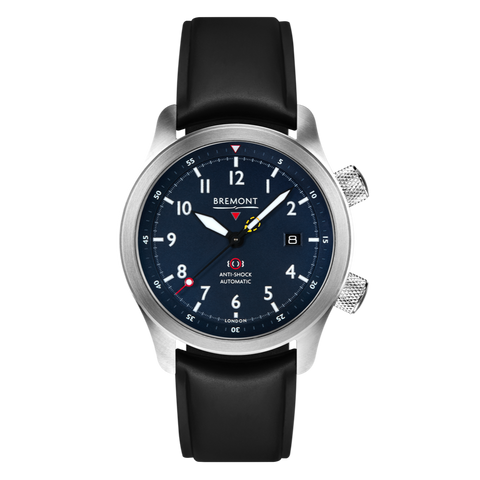 Bremont Watch MBII Custom Stainless Steel Blue Dial with Jet Barrel & Open Case Back