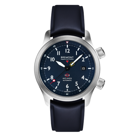 Bremont Watch MBII Custom Stainless Steel Blue Dial with Titanium Barrel & Closed Case Back
