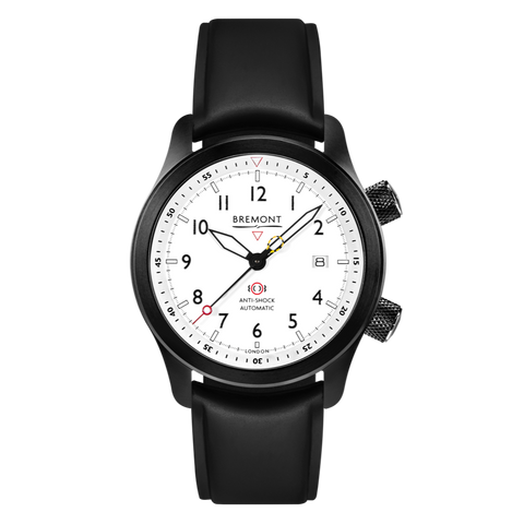 Bremont Watch MBII Custom DLC White Dial with Jet Barrel & Open Case Back