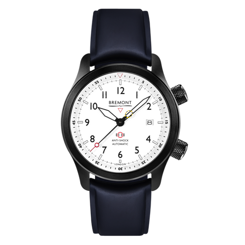 Bremont Watch MBII Custom DLC White Dial with Blue Barrel & Closed Case Back